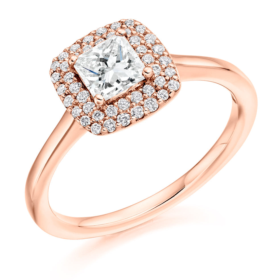 Halo with Plain Shoulders Princess Cut Engagement Ring, 0.5ct in Rose Gold