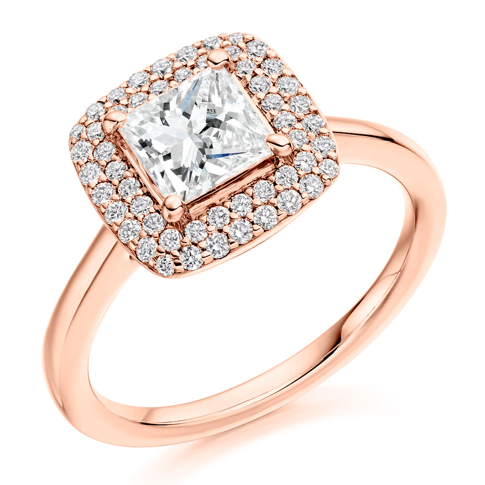 Halo Solitaire Princess Cut Engagement Ring, 1.0ct in Rose Gold