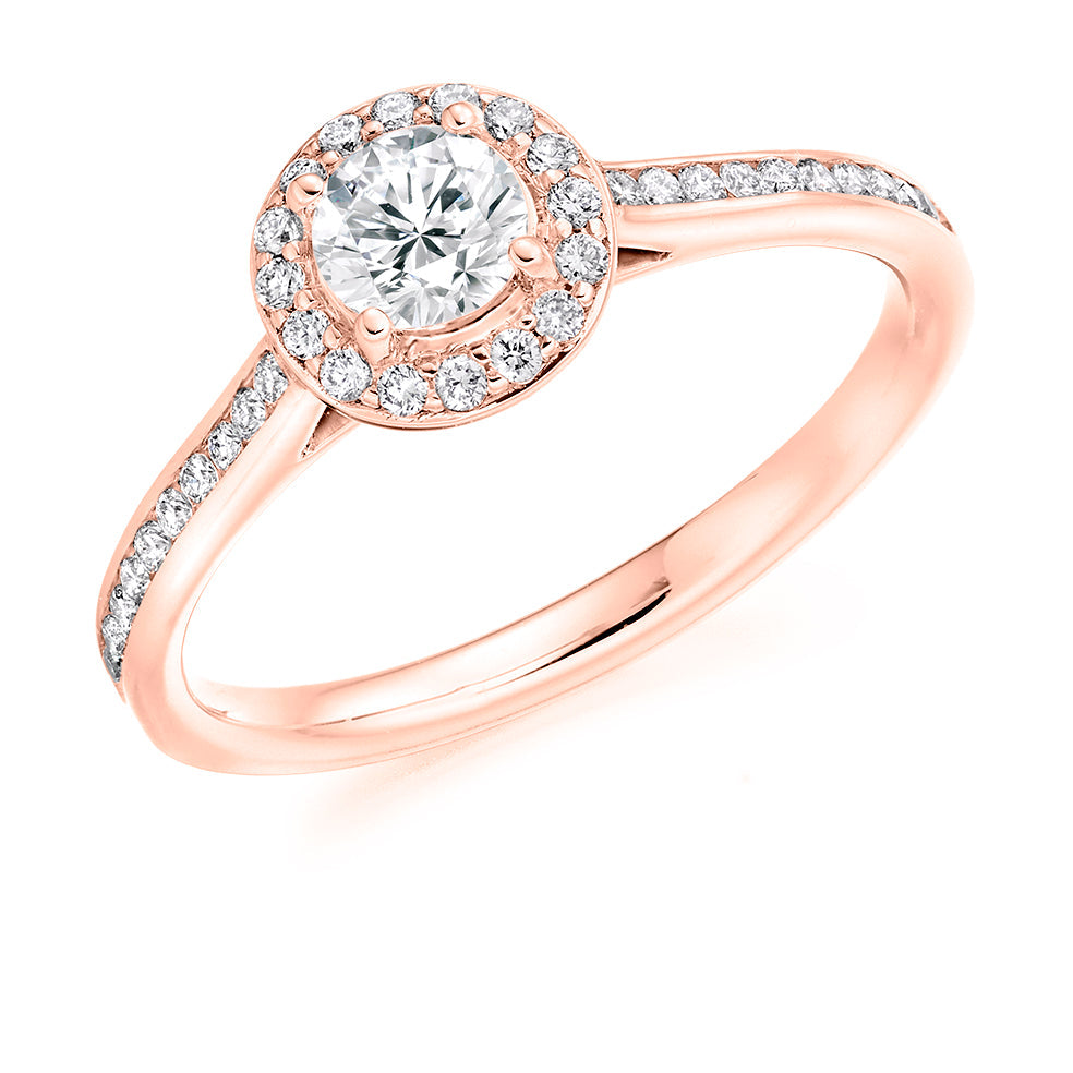 Pavé-Shoulder Halo Round-Brilliant Engagement Ring, 0.33ct in Rose Gold