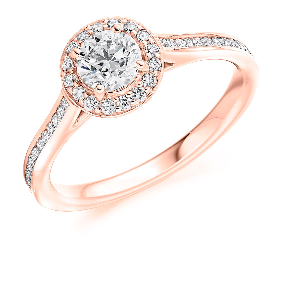 Pavé-Shoulder Halo Round-Brilliant Engagement Ring, 0.5ct (ENG3846 SMT) in Rose Gold