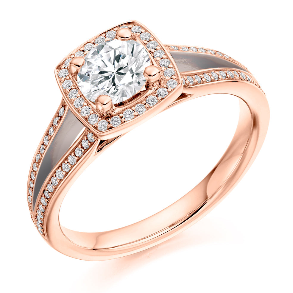 Halo with Split Shoulders Round Brilliant Engagement Ring 1.05ct in Rose Gold