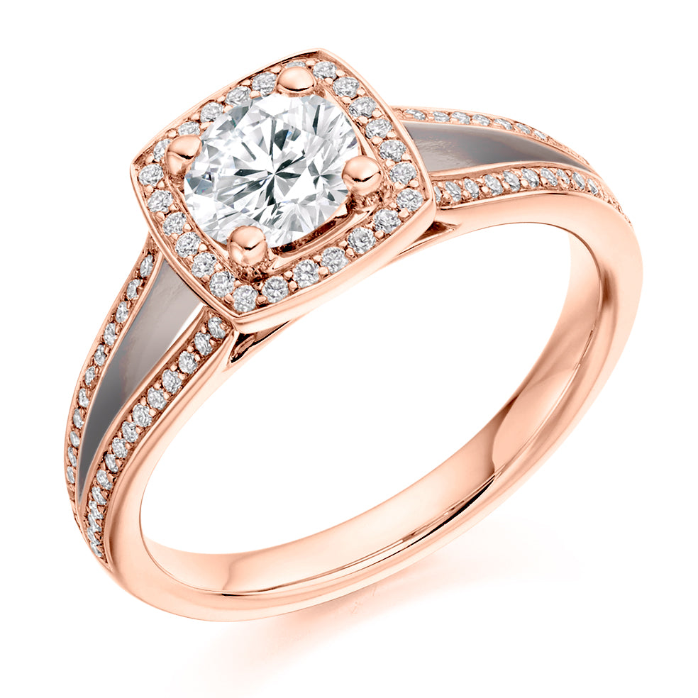 Halo with Split Shoulders Round Brilliant Engagement Ring 1.05ct in Rose Gold