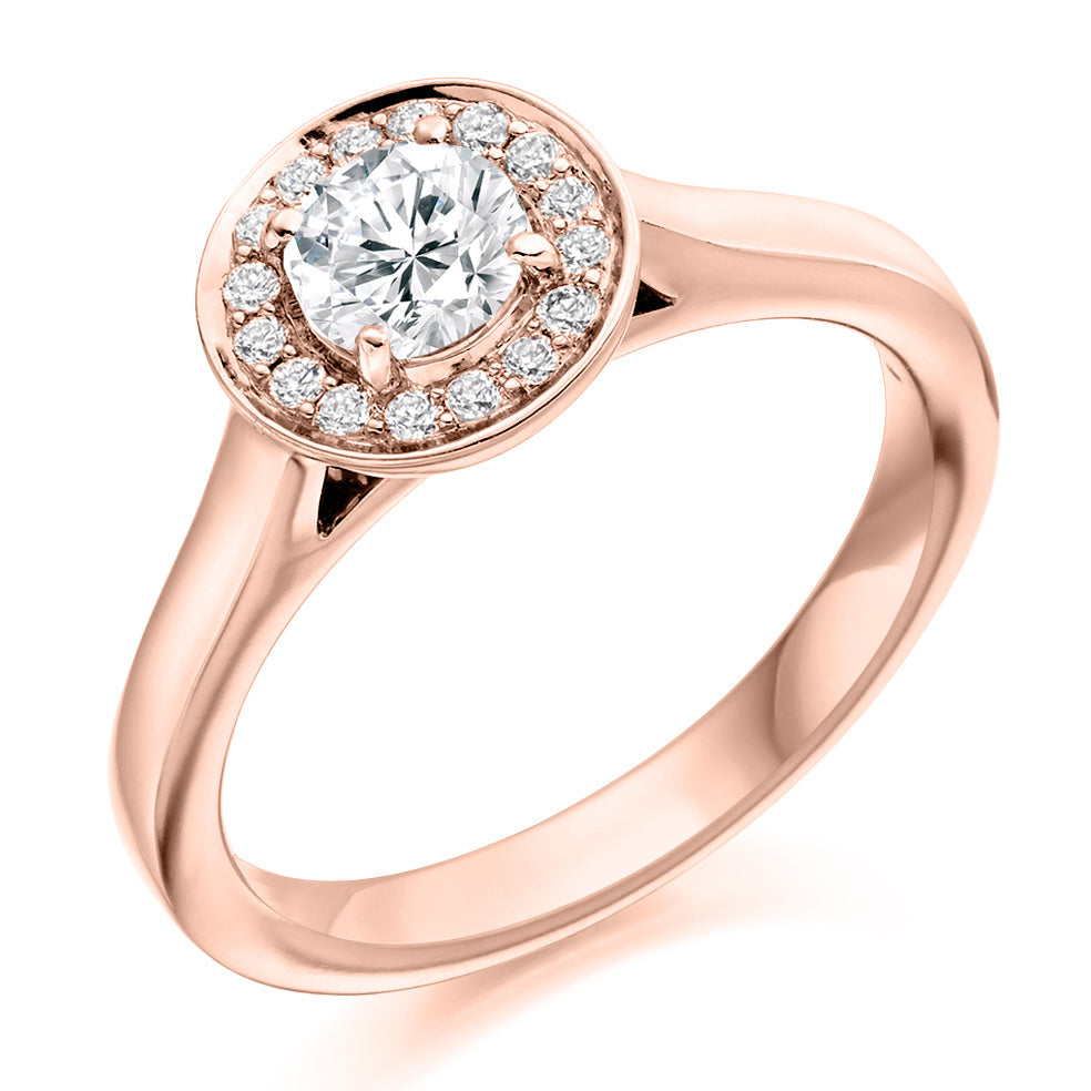 Plain-Band Halo Round Brilliant Engagement Ring, 0.75ct in Rose Gold