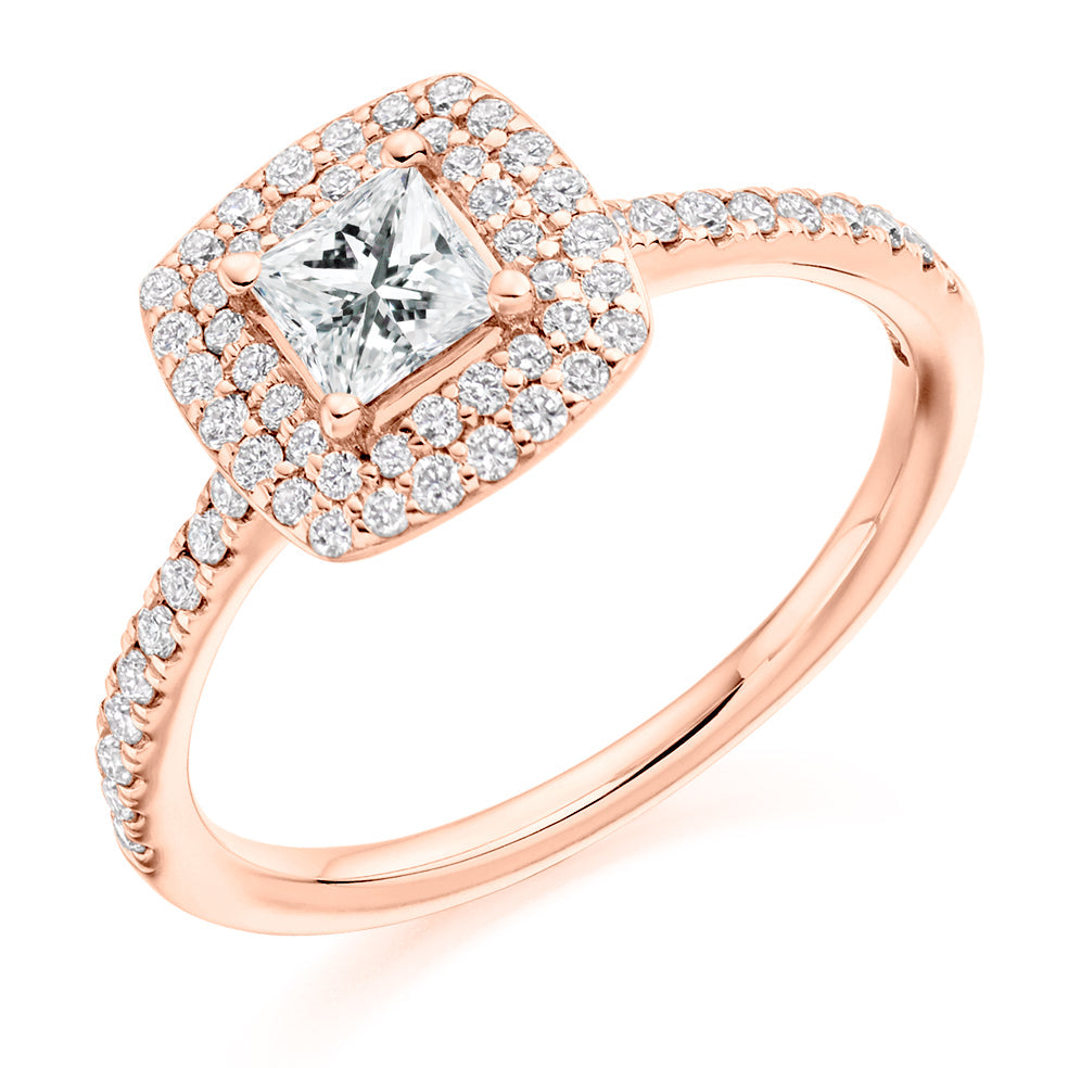 Pavé Halo Princess Cut Engagement Ring in Rose Gold