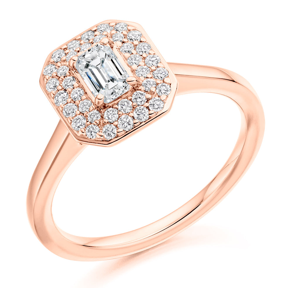 Double-Halo Emerald-Cut Engagement Ring, 0.33ct (ENG3925 SMT) in Rose Gold