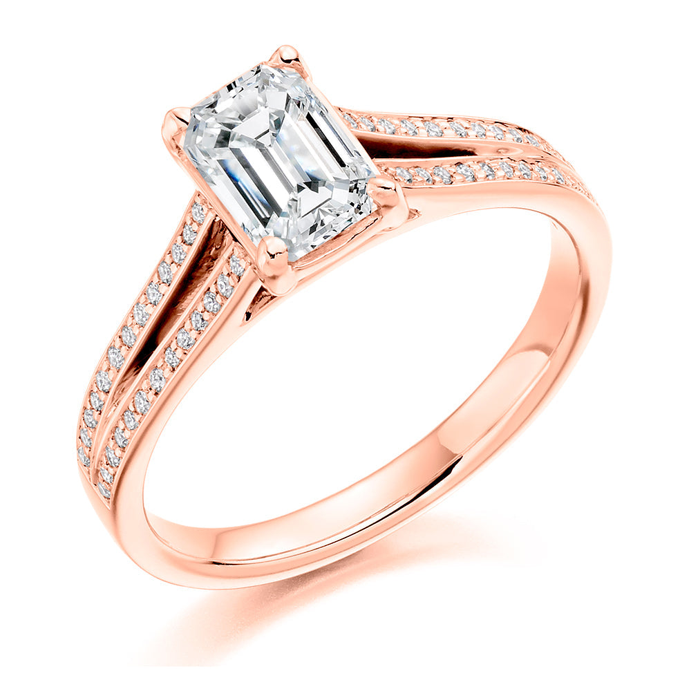 Curved-Shoulder Solitaire Emerald Cut Engagement Ring, 0.7ct in Rose Gold