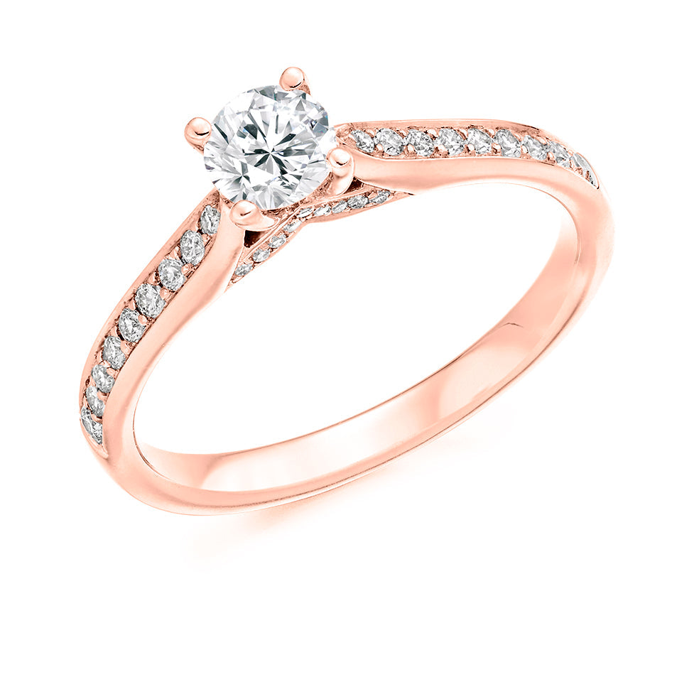Pavé-Shouldered Solitaire Round Brilliant Engagement Ring 0.65ct in Rose Gold