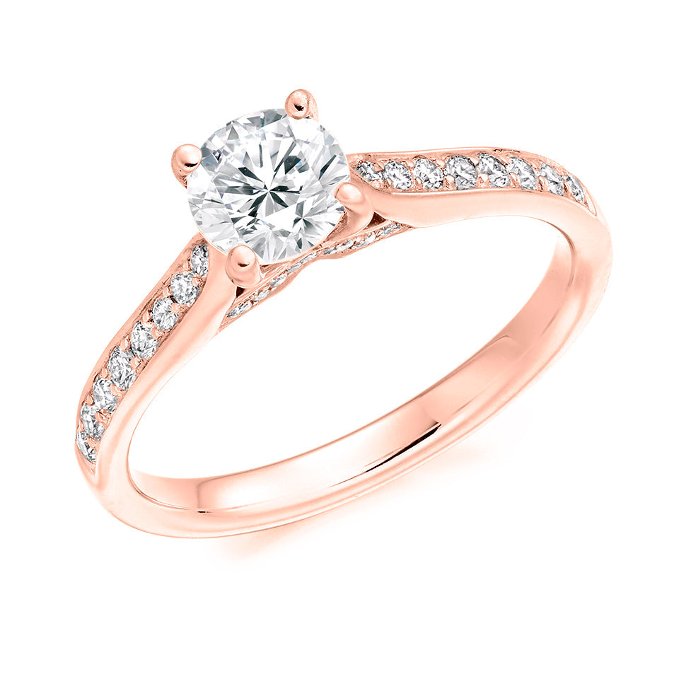 Fine Pavé Solitaire Round Brilliant Engagement Ring 1.35ct in Rose Gold