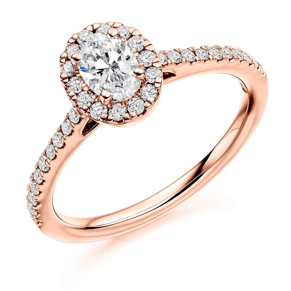 Pavé-Shoulder Halo Oval-Cut Engagement Ring, 0.3ct (ENG4013 SMT) in Rose Gold