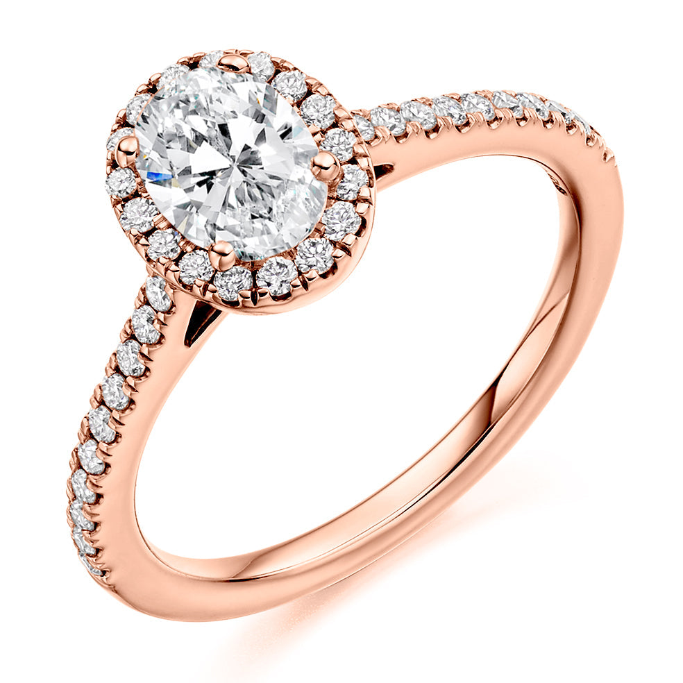 Pavé-Shoulder Halo Oval-Cut Engagement Ring, 0.5ct (ENG4015 SMT) in Rose Gold