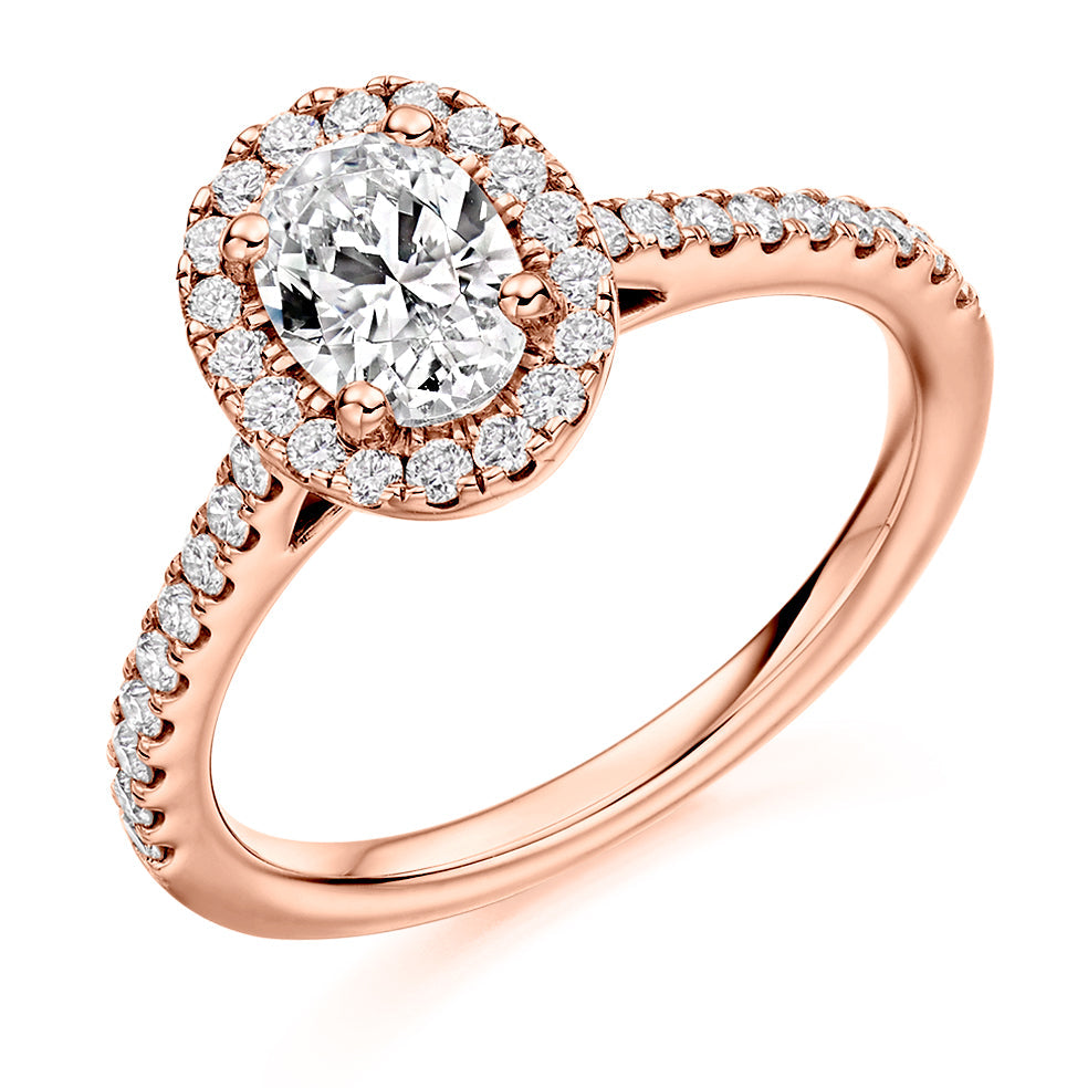 Pavé-Shoulder Halo Oval-Cut Engagement Ring, 0.75ct (ENG4016 SMT) in Rose Gold