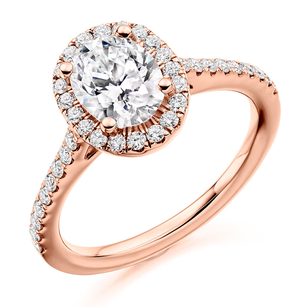 Pavé-Shoulder Halo Oval-Cut Engagement Ring, 1.0ct in Rose Gold