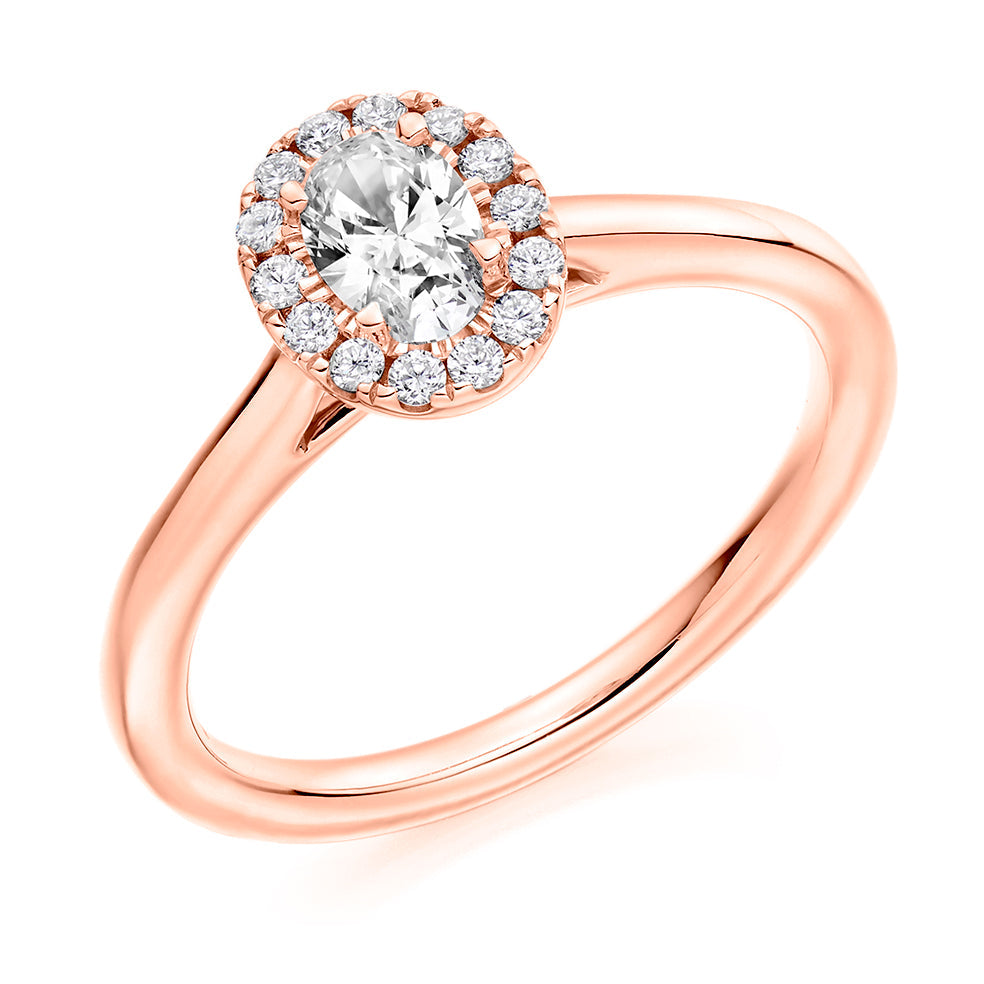 Halo with Plain Shoulders Oval Cut Engagement Ring in Rose Gold
