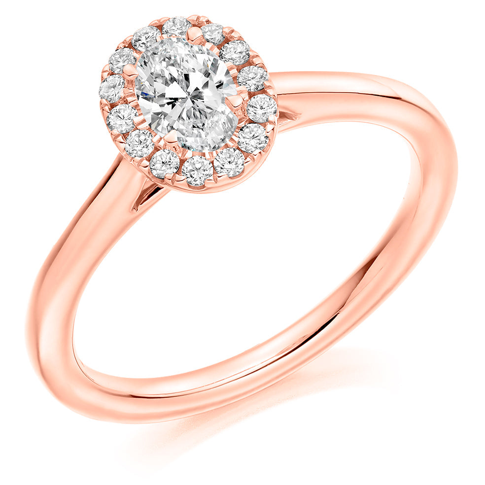 Halo Solitaire Oval Cut Engagement Ring in Rose Gold