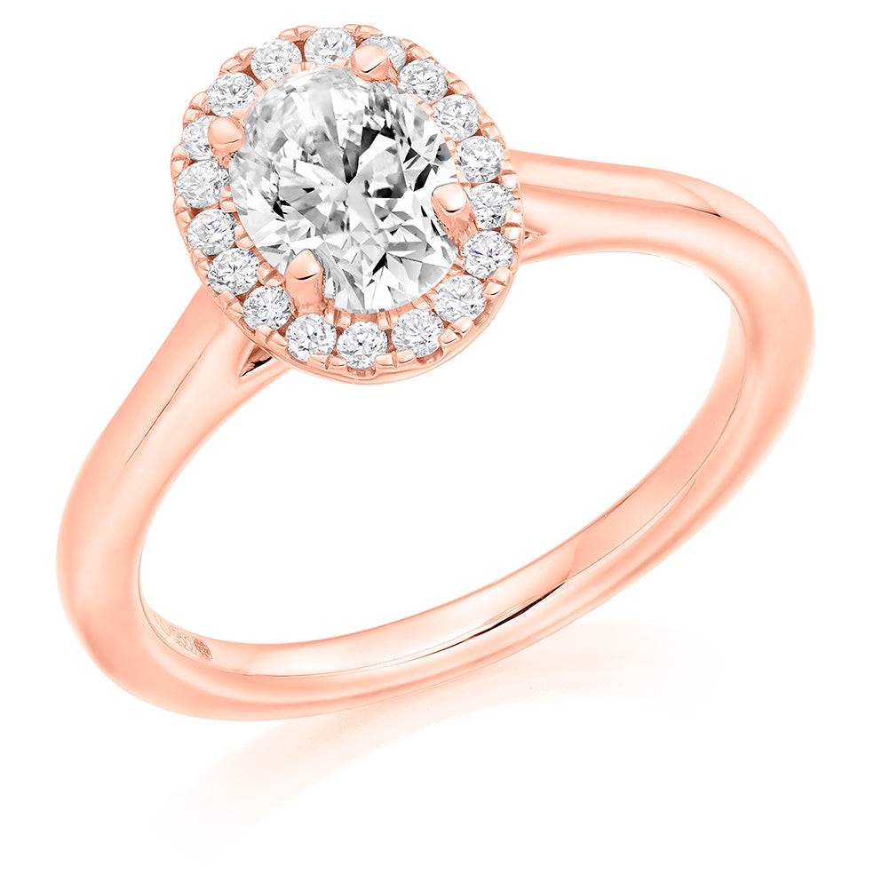 Plain-Band Halo Oval Cut Engagement Ring in Rose Gold