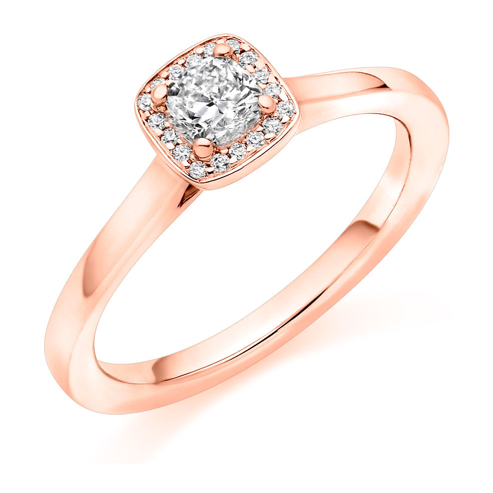 Plain-Shoulder Halo Cushion-Cut Engagement Ring, 0.25ct (ENG4024 SMT) in Rose Gold