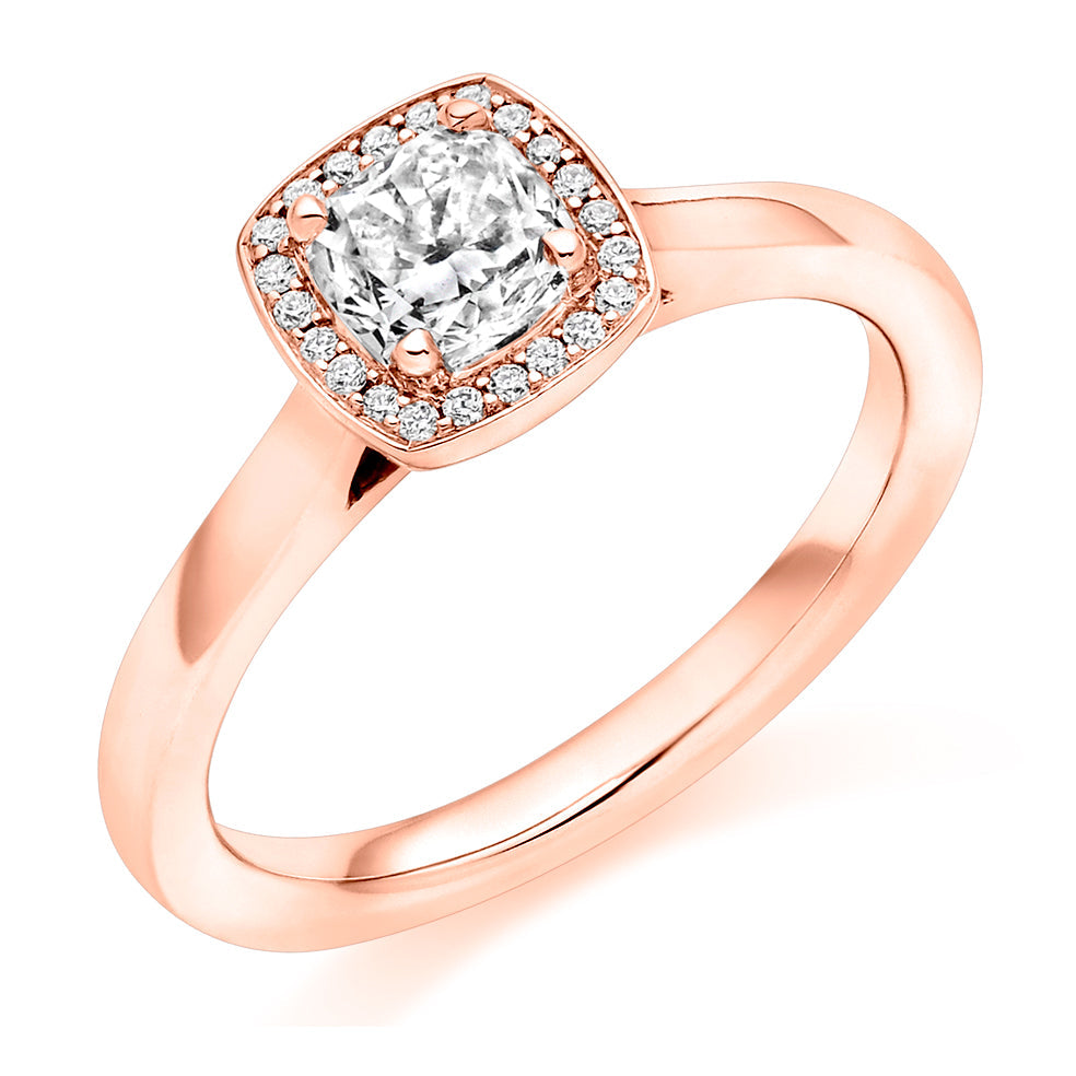 Plain-Shoulder Halo Cushion-Cut Engagement Ring, 0.5ct (ENG4025 SMT) in Rose Gold