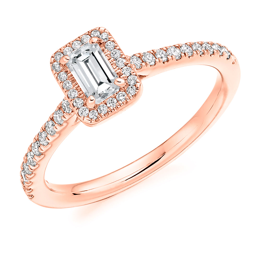 Pavé-Shoulder Halo Emerald-Cut Engagement Ring, 0.33ct (ENG4043 SMT) in Rose Gold