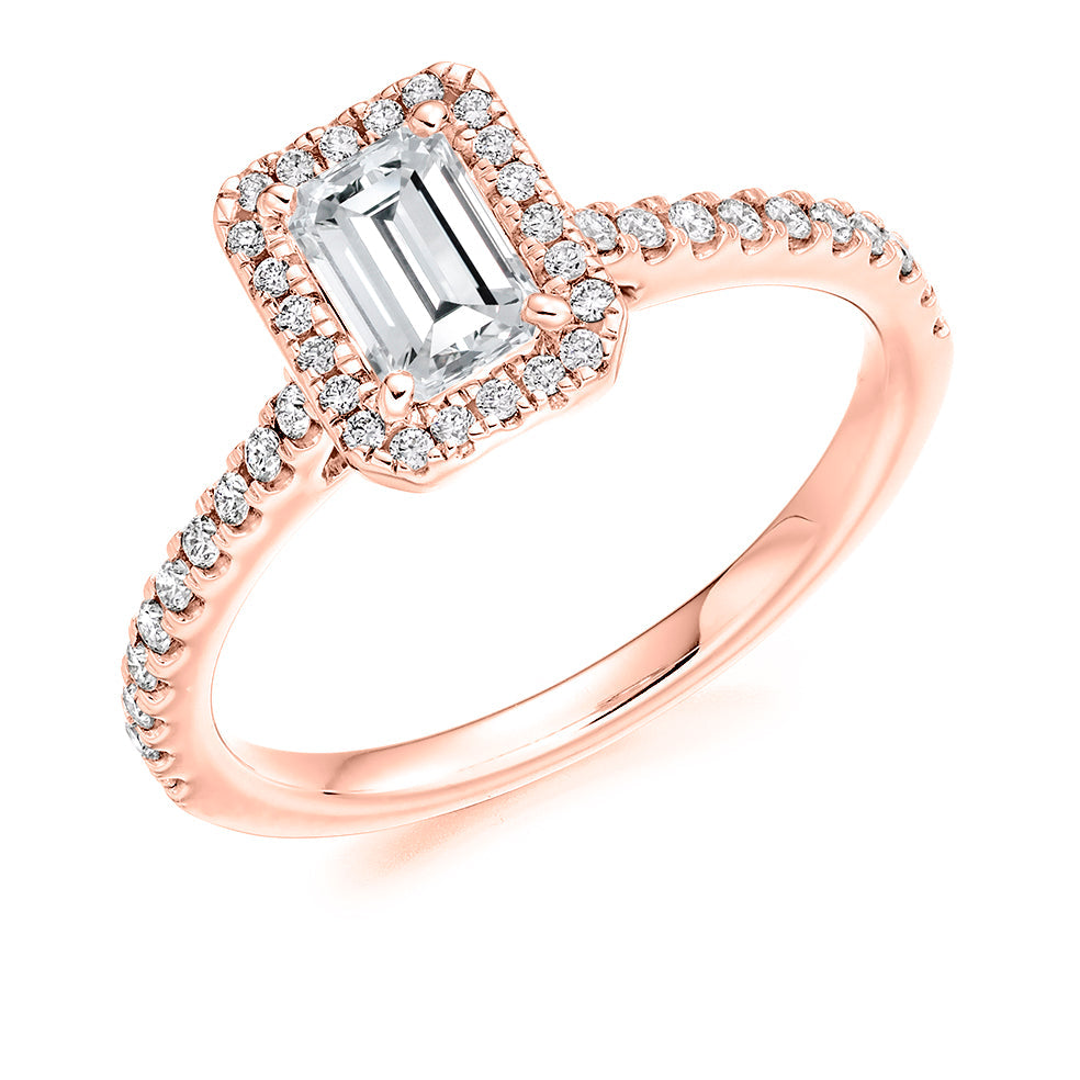 Pavé-Shoulder Halo Emerald-Cut Engagement Ring, 0.75ct (ENG4045 SMT) in Rose Gold