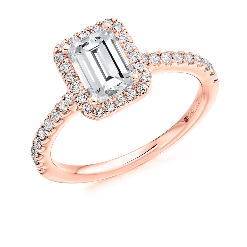 Pavé-Shoulder Halo Emerald-Cut Engagement Ring, 1.0ct (ENG4046 SMT) in Rose Gold