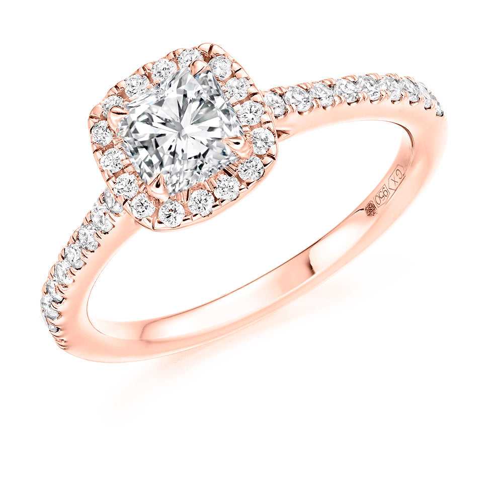 Classic Halo Cushion Cut Engagement Ring, 0.75ct in Rose Gold