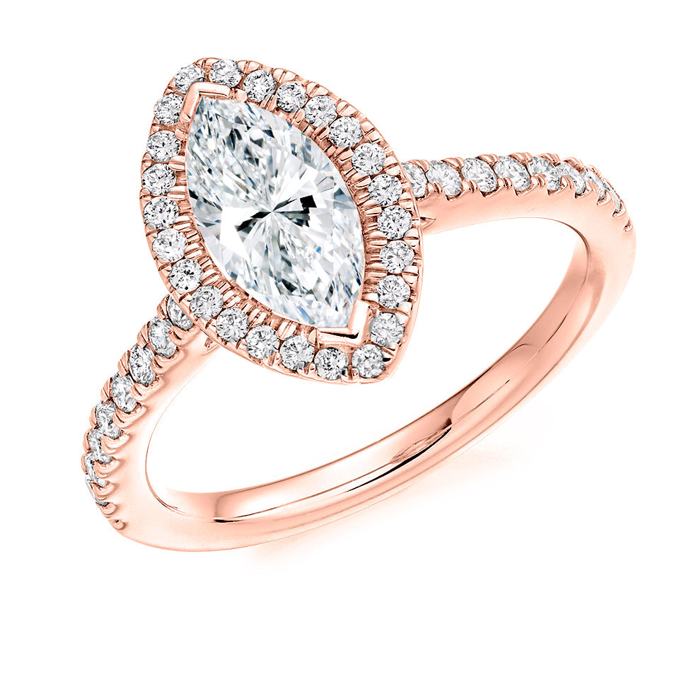 Pavé-Shoulder Halo Marquise-Cut Engagement Ring, 1.0ct in Rose Gold