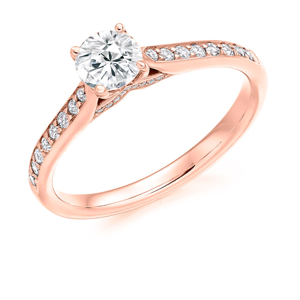 Fine Pavé Solitaire Round Brilliant Engagement Ring 0.75ct total in Rose Gold