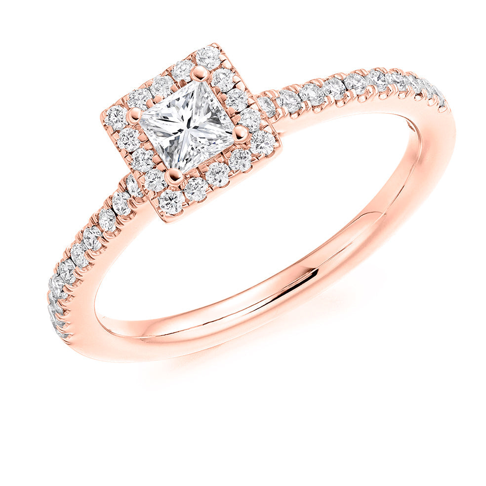 Pavé-Shoulder Halo Princess-Cut Engagement Ring, 0.25ct (ENG4192 SMT) in Rose Gold