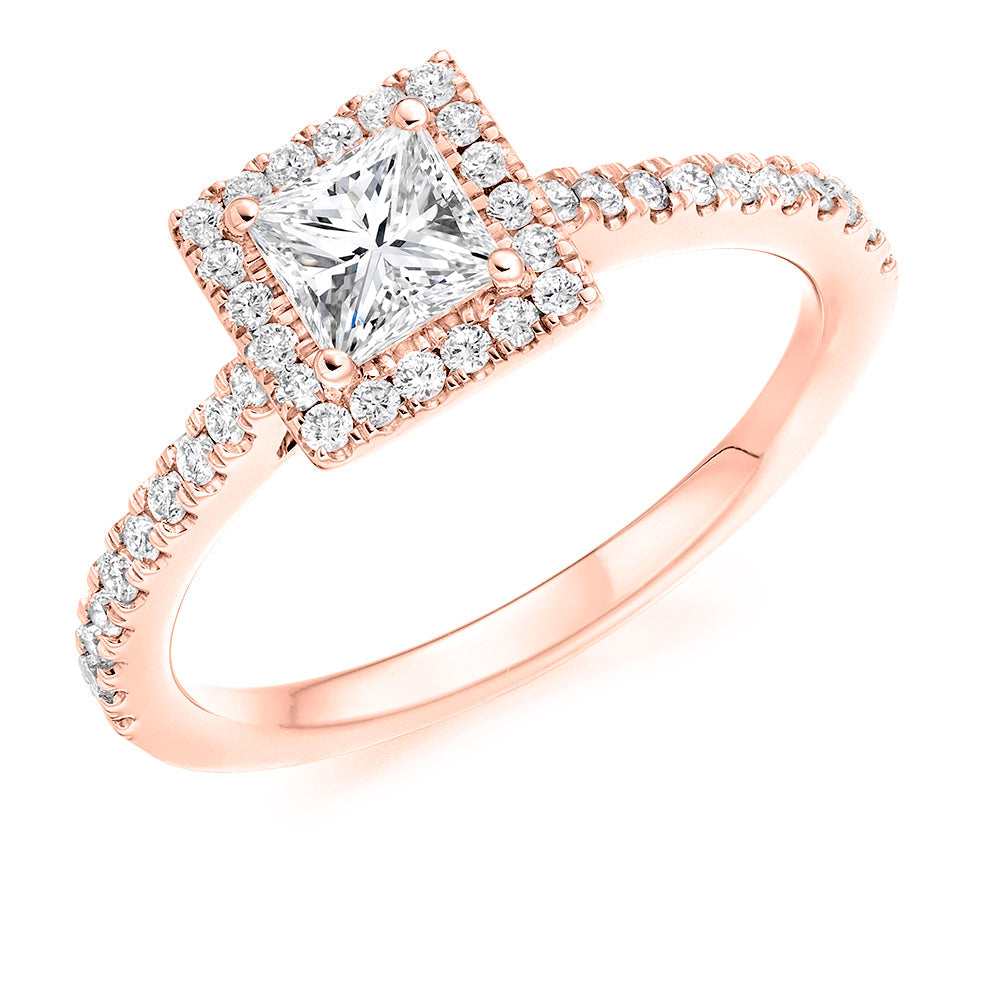 Pavé-Shoulder Halo Princess-Cut Engagement Ring, 0.5ct (ENG4195 SMT) in Rose Gold