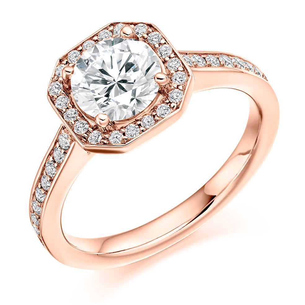 Pavé-Shoulder Halo Round-Brilliant Engagement Ring, 0.75ct (ENG4216 SMT) in Rose Gold