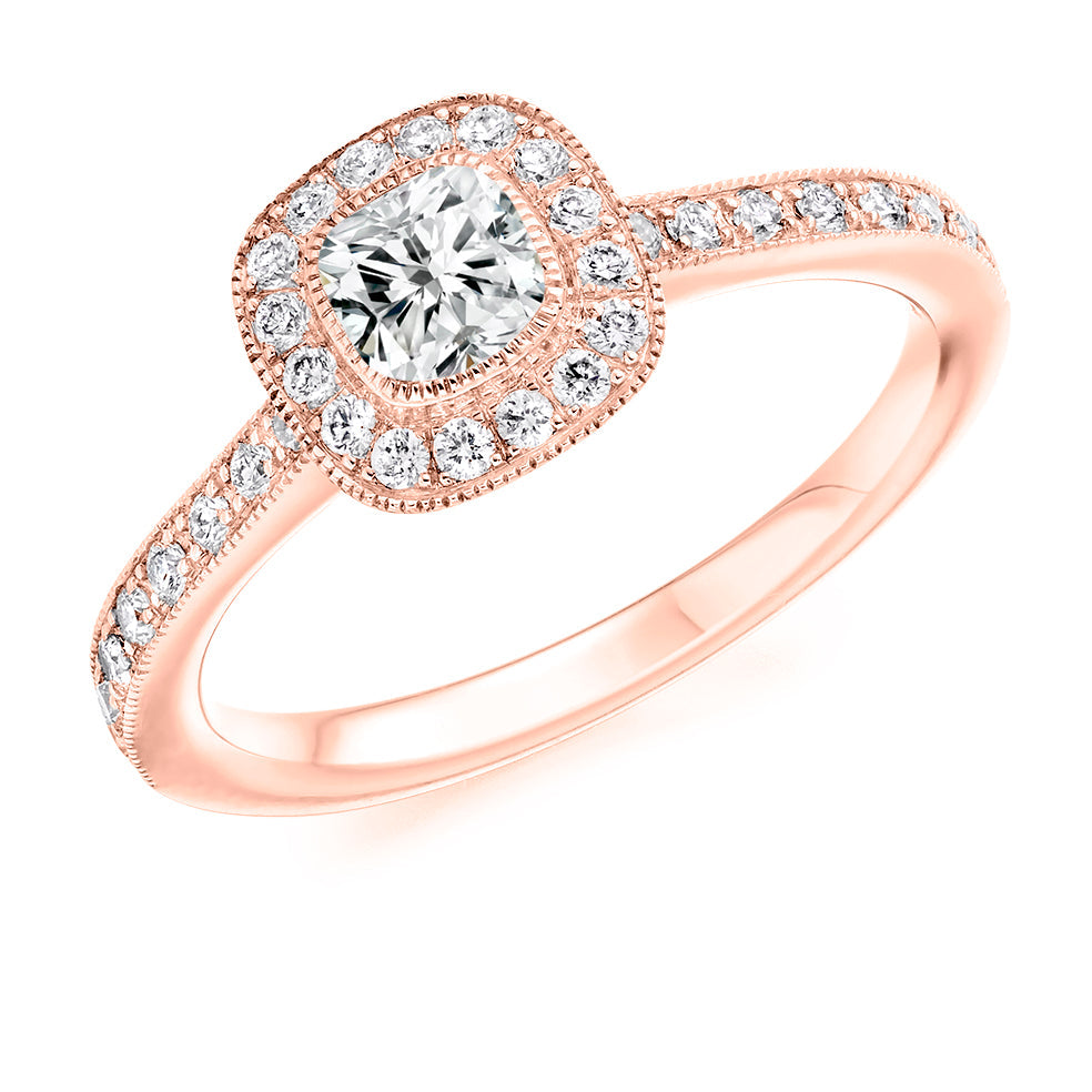 Pavé-Shoulder Halo Cushion-Cut Engagement Ring, 0.35ct in Rose Gold