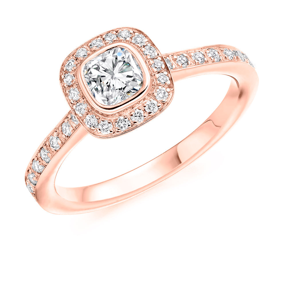 Pavé-Shoulder Halo Cushion-Cut Engagement Ring, 0.5ct (ENG4234 SMT) in Rose Gold