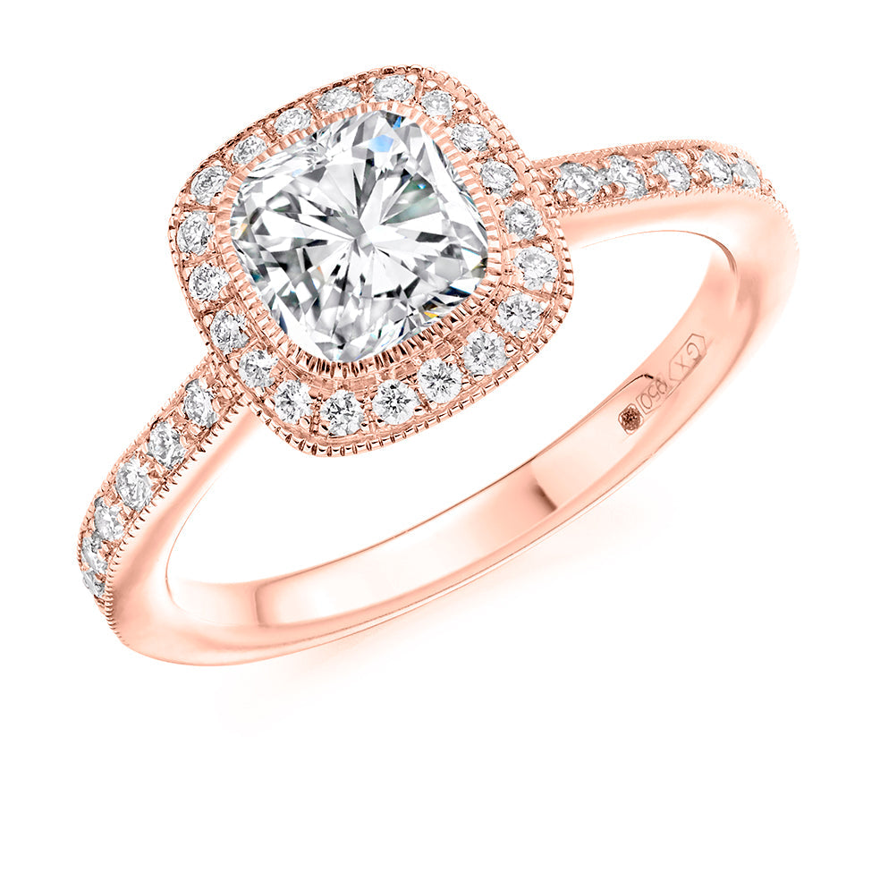 Rubover Halo Cushion Cut Engagement Ring, 1.0ct in Rose Gold