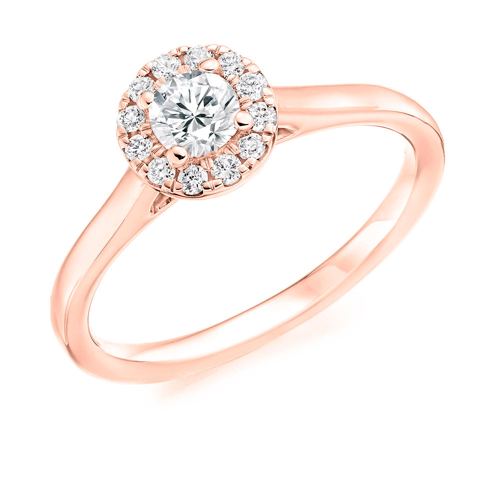 Plain-Shoulder Halo Round-Brilliant Engagement Ring, 0.33ct in Rose Gold