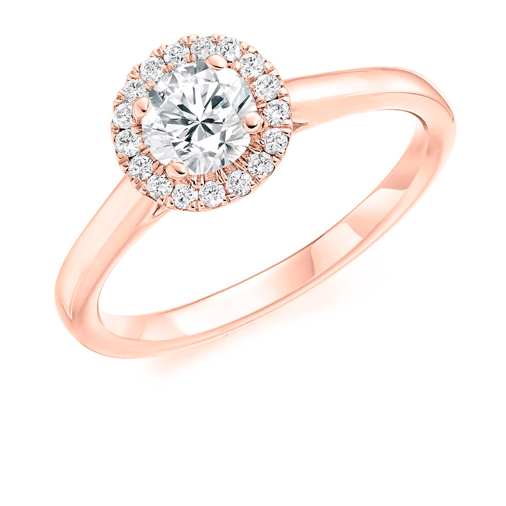 Plain-Shoulder Halo Round-Brilliant Engagement Ring, 0.5ct in Rose Gold