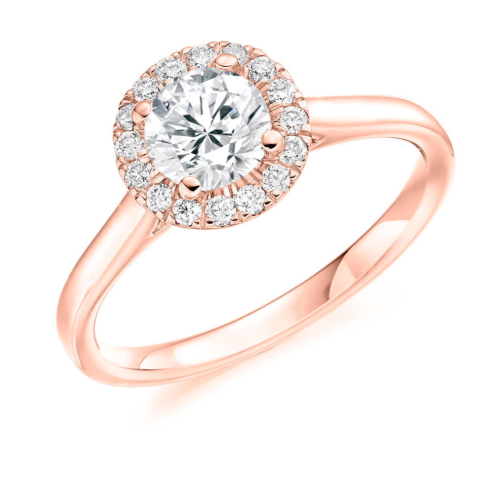 Plain-Shoulder Halo Round-Brilliant Engagement Ring, 0.75ct in Rose Gold