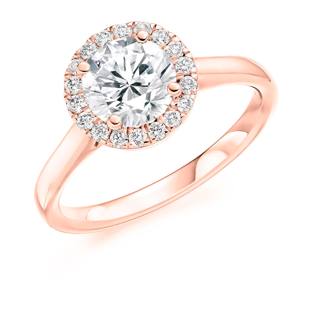 Plain-Shoulder Halo Round-Brilliant Engagement Ring, 1.0ct in Rose Gold