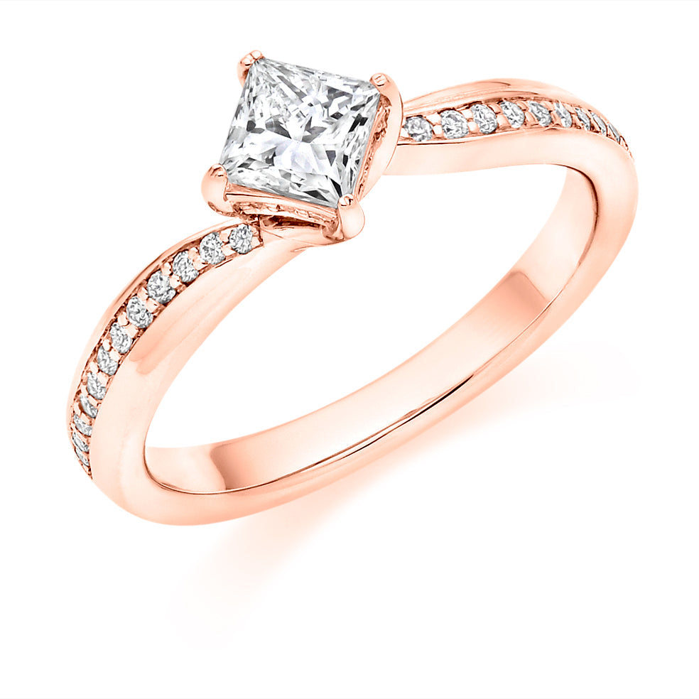 Grain-Set Solitaire Princess Cut Engagement Ring 0.7ct in Rose Gold