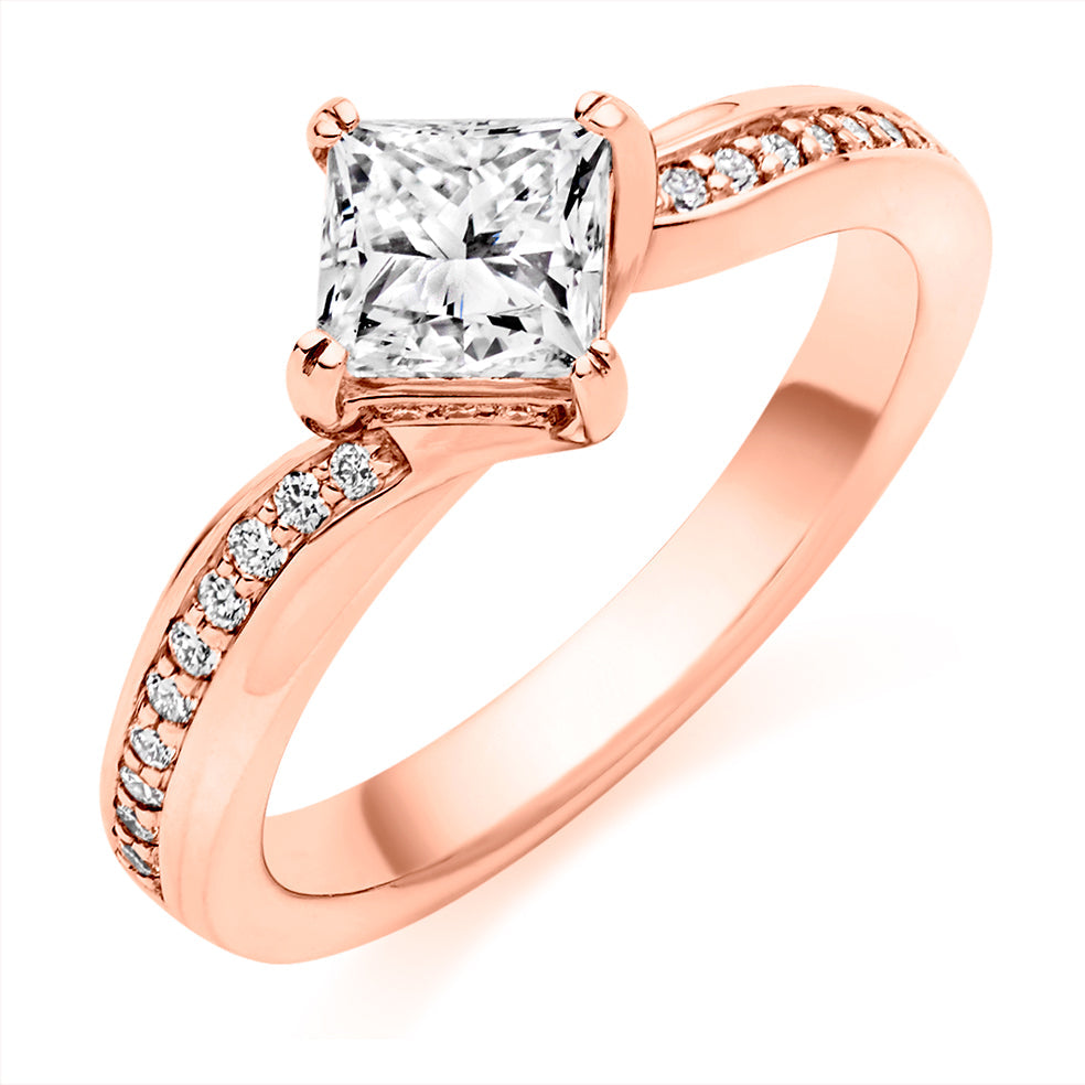 Fine Pavé Solitaire Princess Cut Engagement Ring 1.25ct in Rose Gold