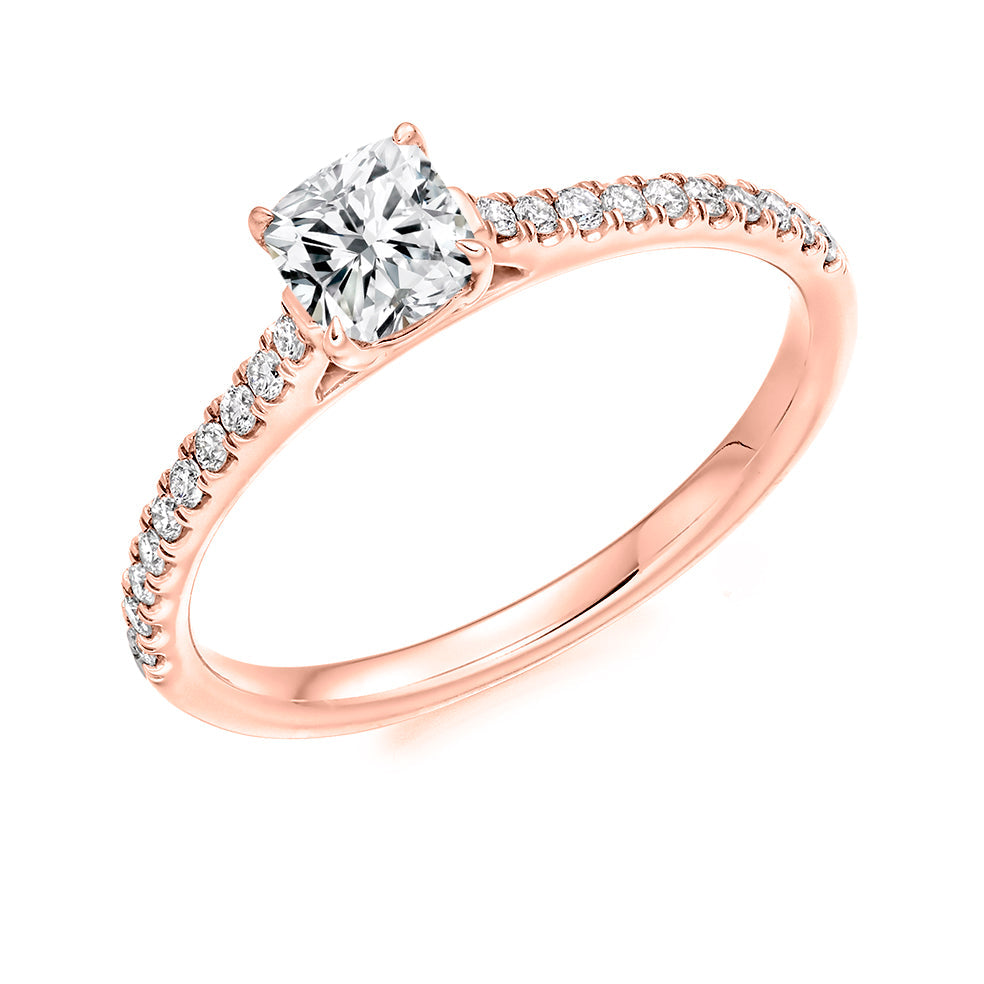 Diamond-Shouldered Solitaire Cushion Cut Engagement Ring, 0.5ct in Rose Gold