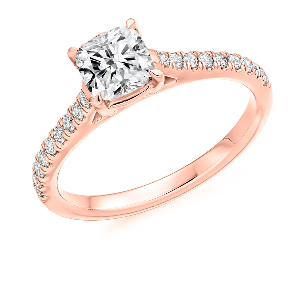 Accent-Shouldered Solitaire Cushion Cut Engagement Ring, 1.0ct in Rose Gold