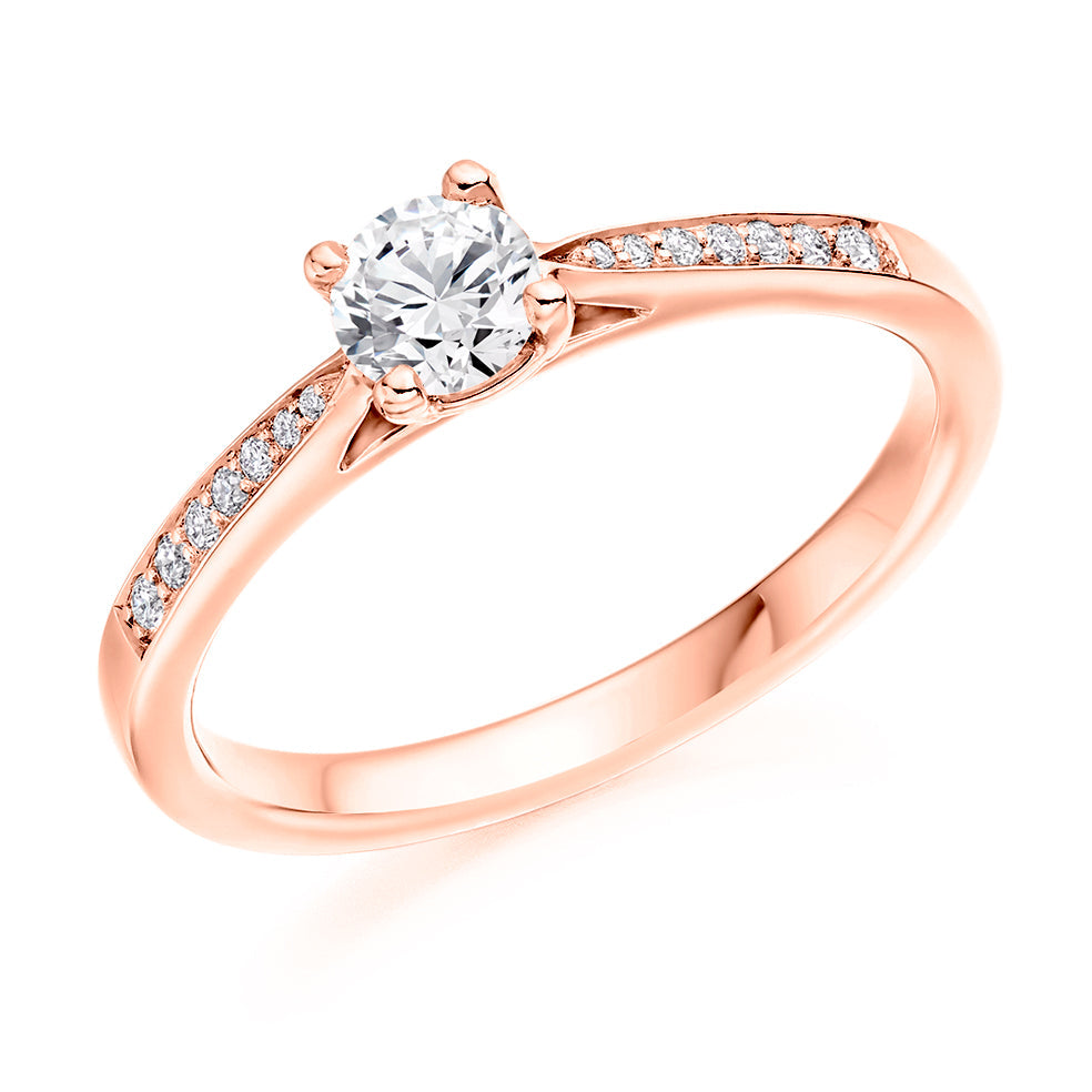 Pavé-Shouldered Solitaire Round Brilliant Engagement Ring 0.48ct in Rose Gold