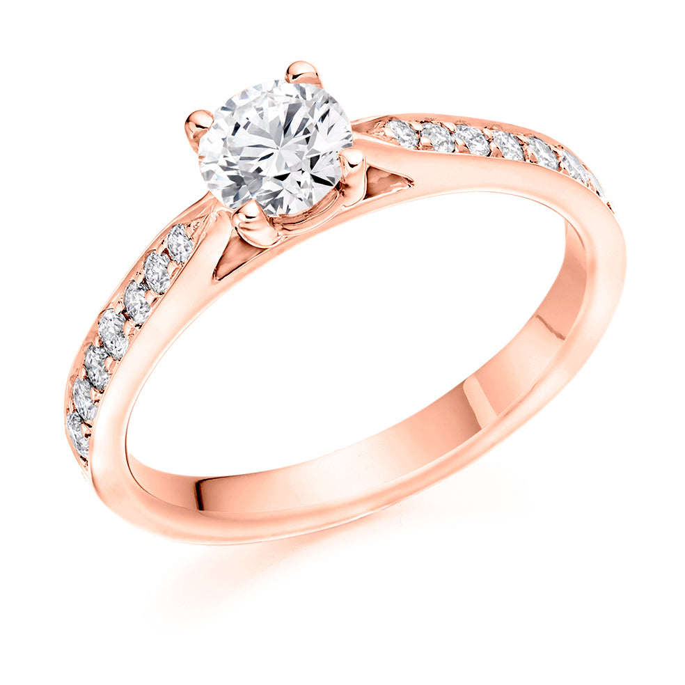 Pavé-Shouldered Solitaire Round Brilliant Engagement Ring 0.8ct in Rose Gold