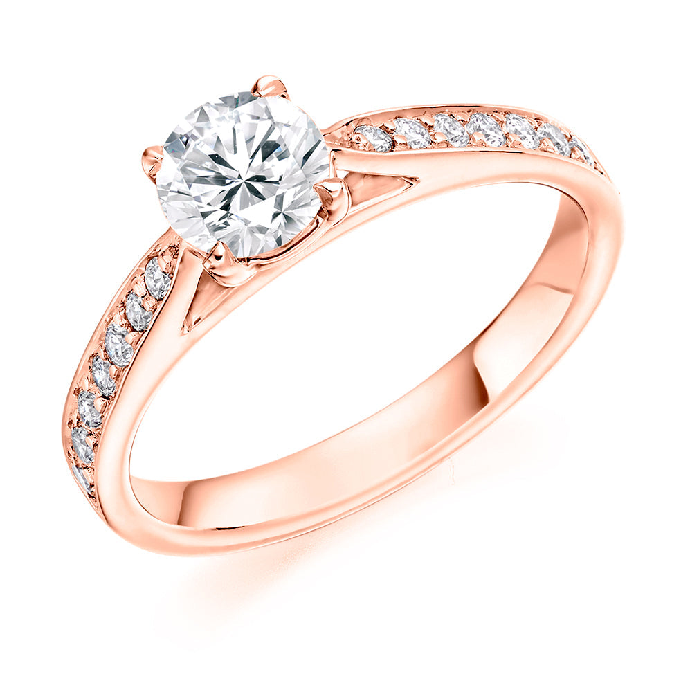 Fine Pavé Solitaire Round Brilliant Engagement Ring 0.75ct/1.05ct in Rose Gold