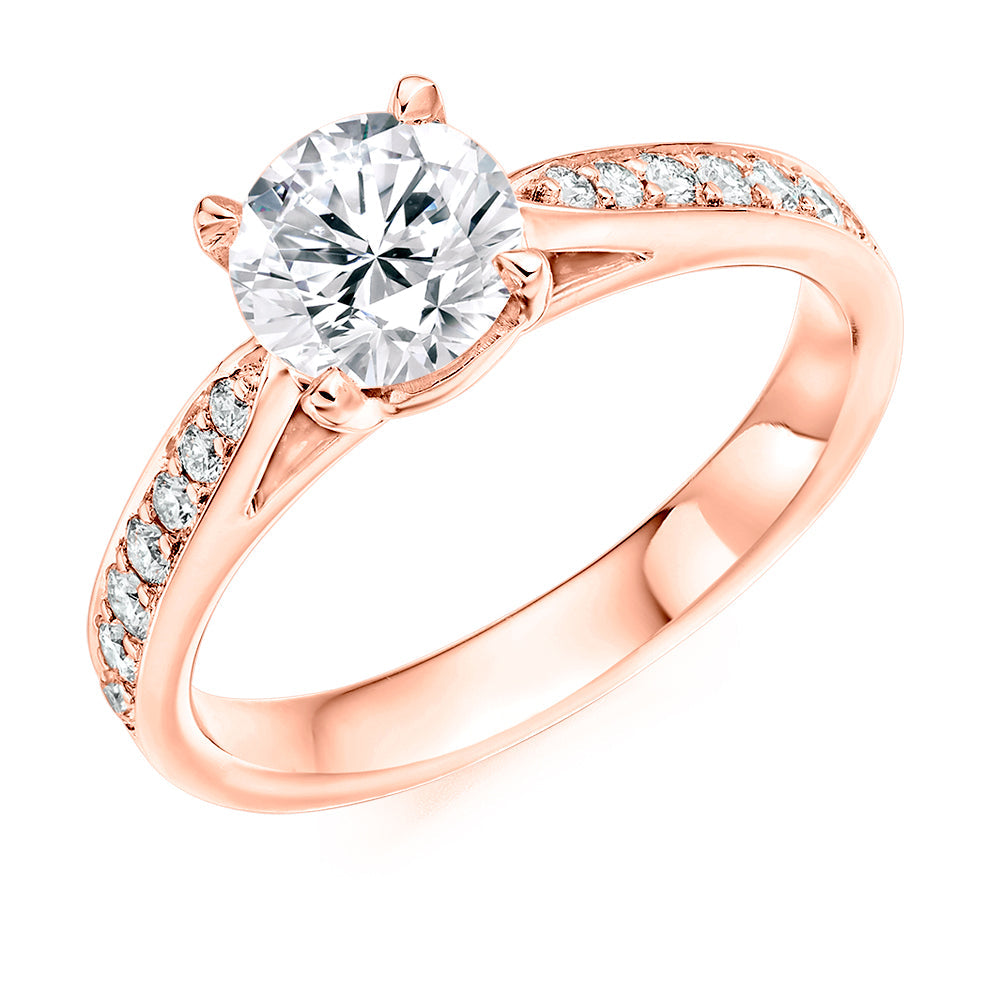 Fine Pavé Solitaire Round Brilliant Engagement Ring 1.0ct/1.3ct in Rose Gold