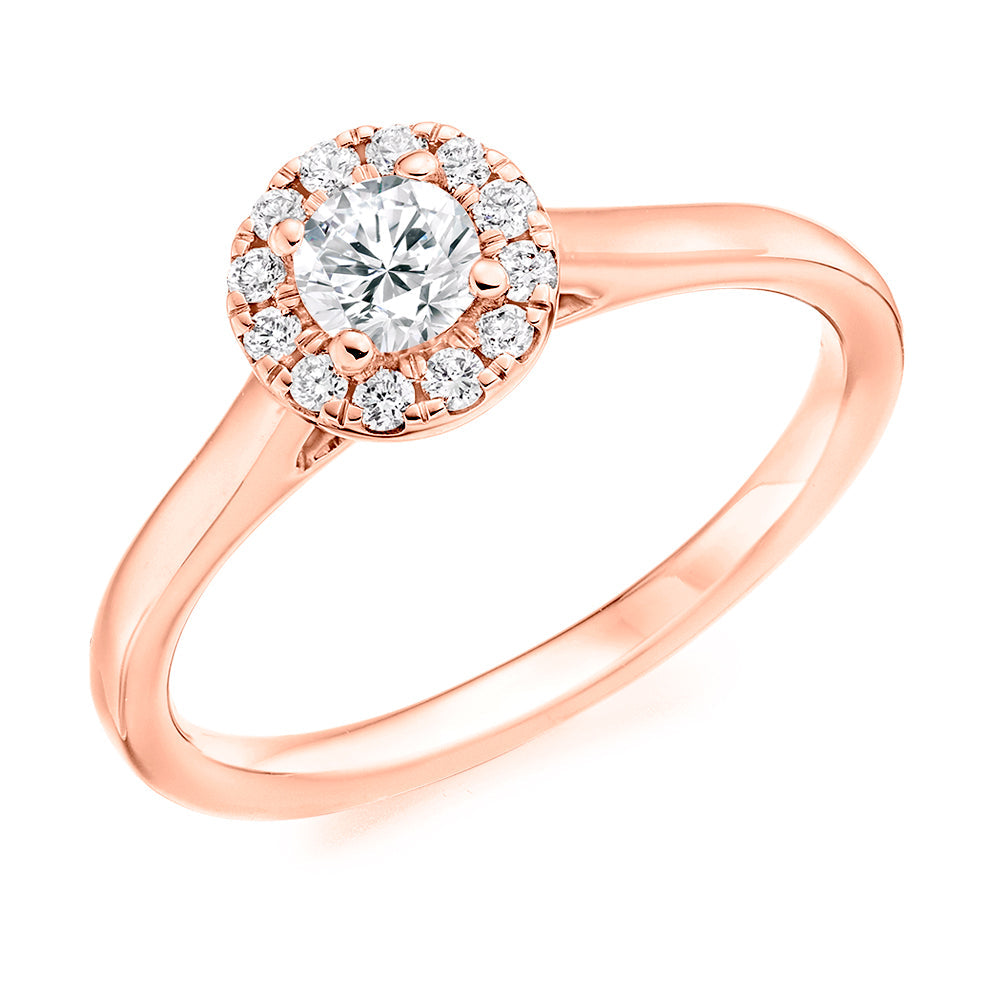 Plain-Shoulder Halo Round-Brilliant Engagement Ring, 0.2ct in Rose Gold