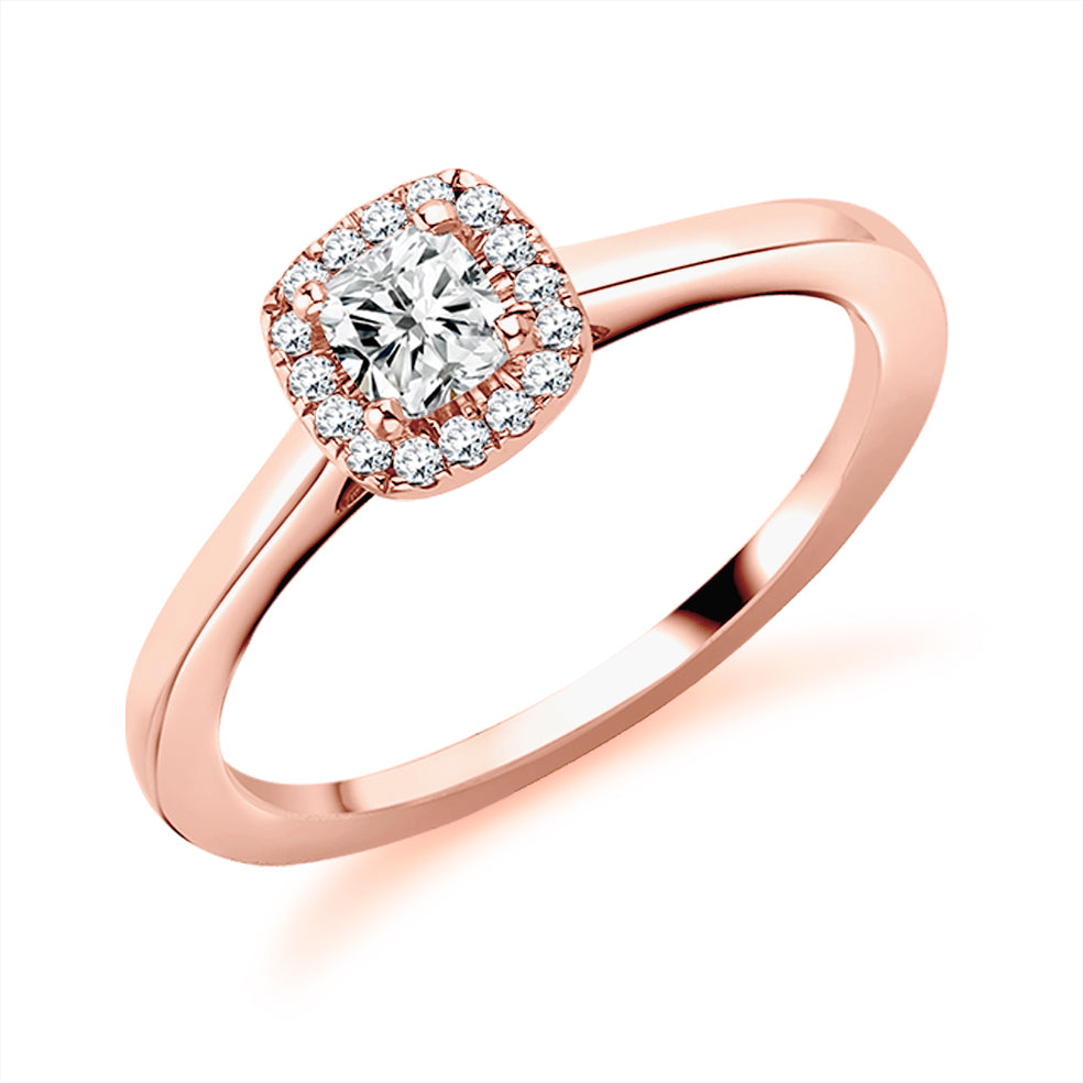 Plain-Shoulder Halo Cushion-Cut Engagement Ring, 0.25ct in Rose Gold