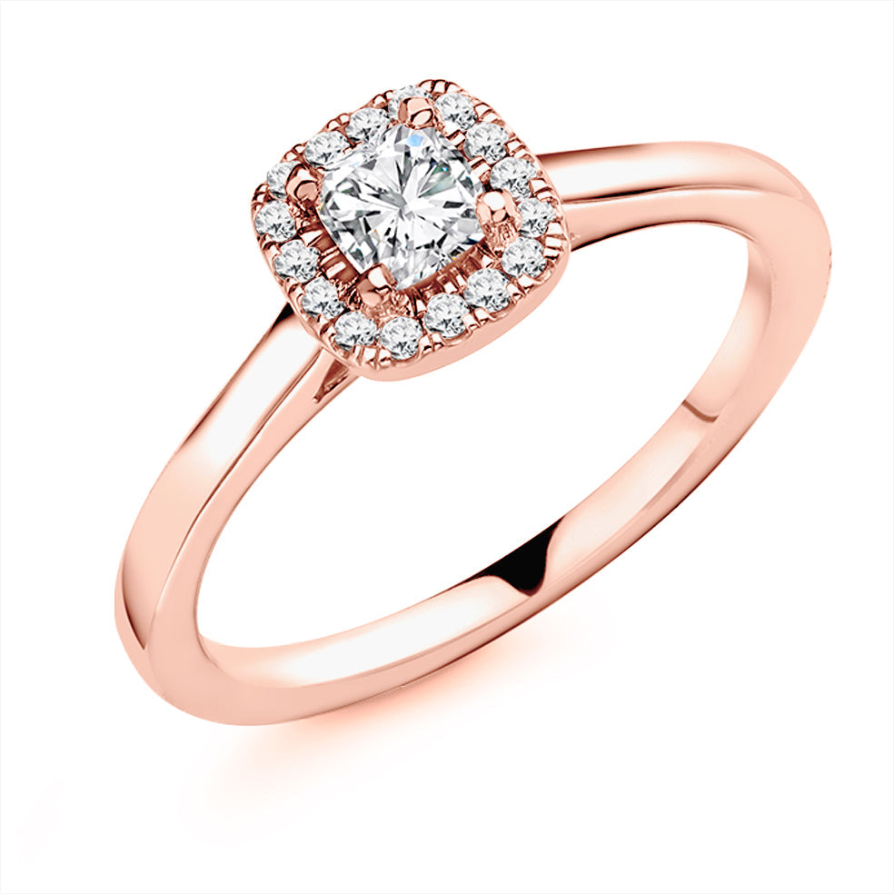 Plain-Shoulder Halo Cushion-Cut Engagement Ring, 0.4ct in Rose Gold