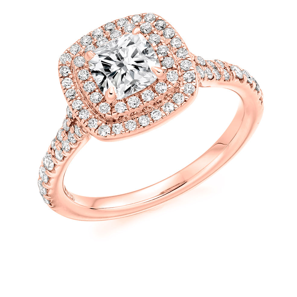Double-Halo Split-Shoulder Cushion-Cut Engagement Ring, 1.0ct in Rose Gold