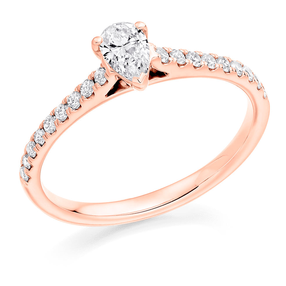 Accent-Shouldered Solitaire Pear Cut Engagement Ring, 0.25ct in Rose Gold